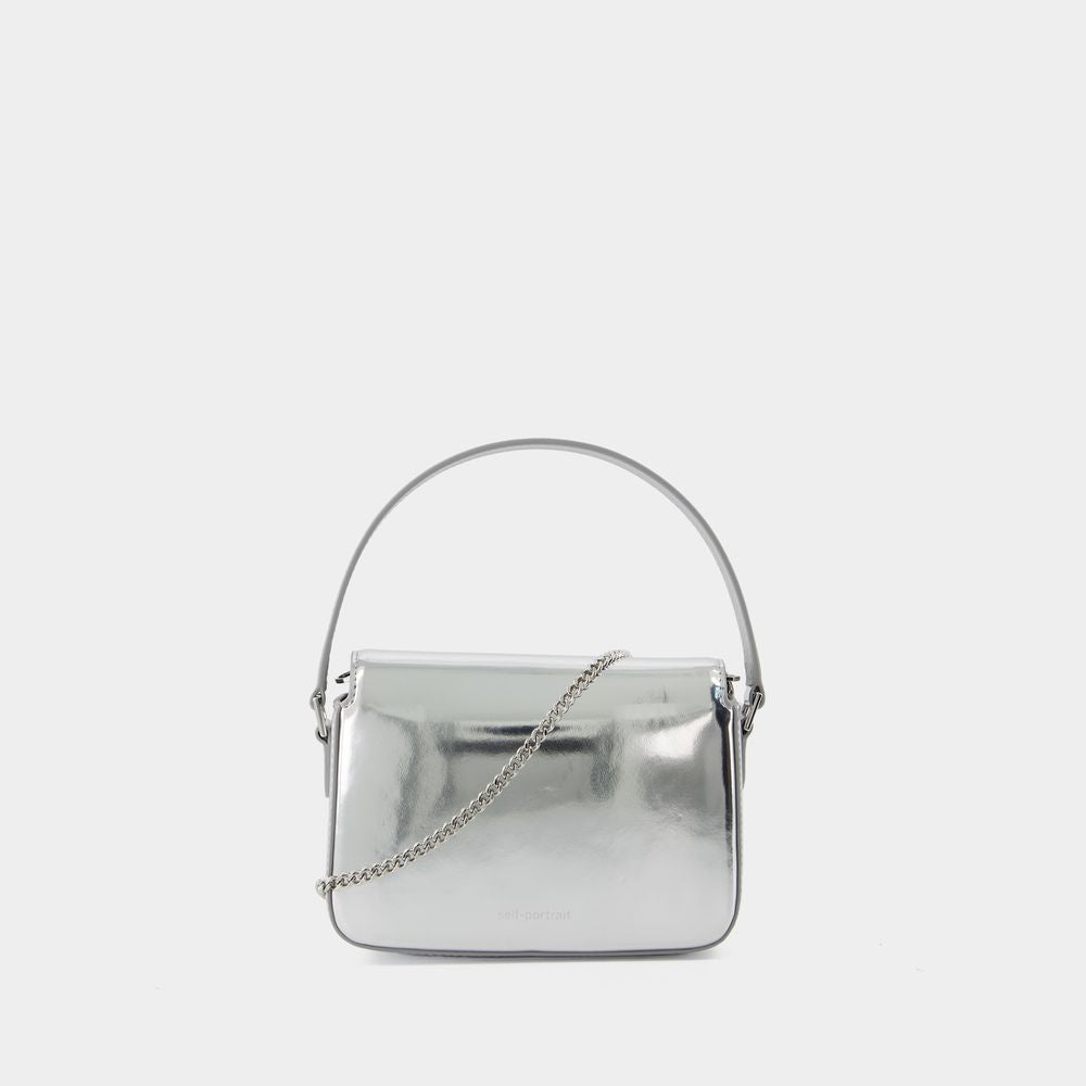 SELF-PORTRAIT Mini Silver Leather Handbag