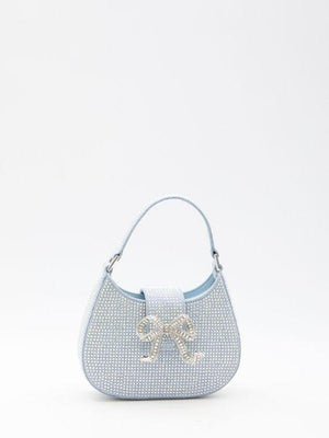 SELF-PORTRAIT Rhinestone Denim Crescent Handbag - 20x12.5x5.5cm