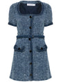 SELF-PORTRAIT Textured Blue Denim Mini Dress with Detachable Belt