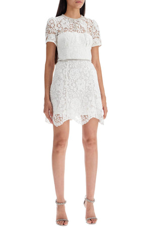 SELF-PORTRAIT Floral Lace Mini Sheath Dress with Crystal Neckline