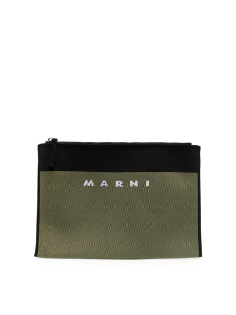 MARNI Logo-Embroidered Mini Zip Clutch Handbag - 30x22 cm