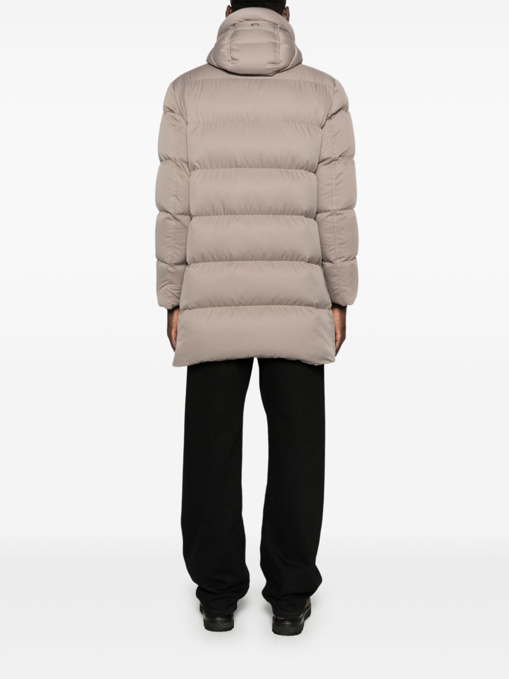 HERNO Thigh-Length Quilted Down Jacket with Detachable Faux-Fur Collar