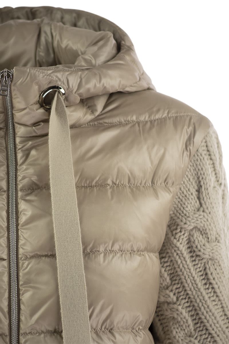 HERNO Elegant Long Down Jacket with Wool-Textured Sleeves