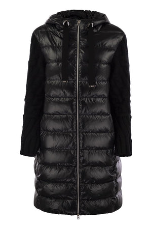 HERNO Elegant Long Down Jacket with Wool-Textured Sleeves