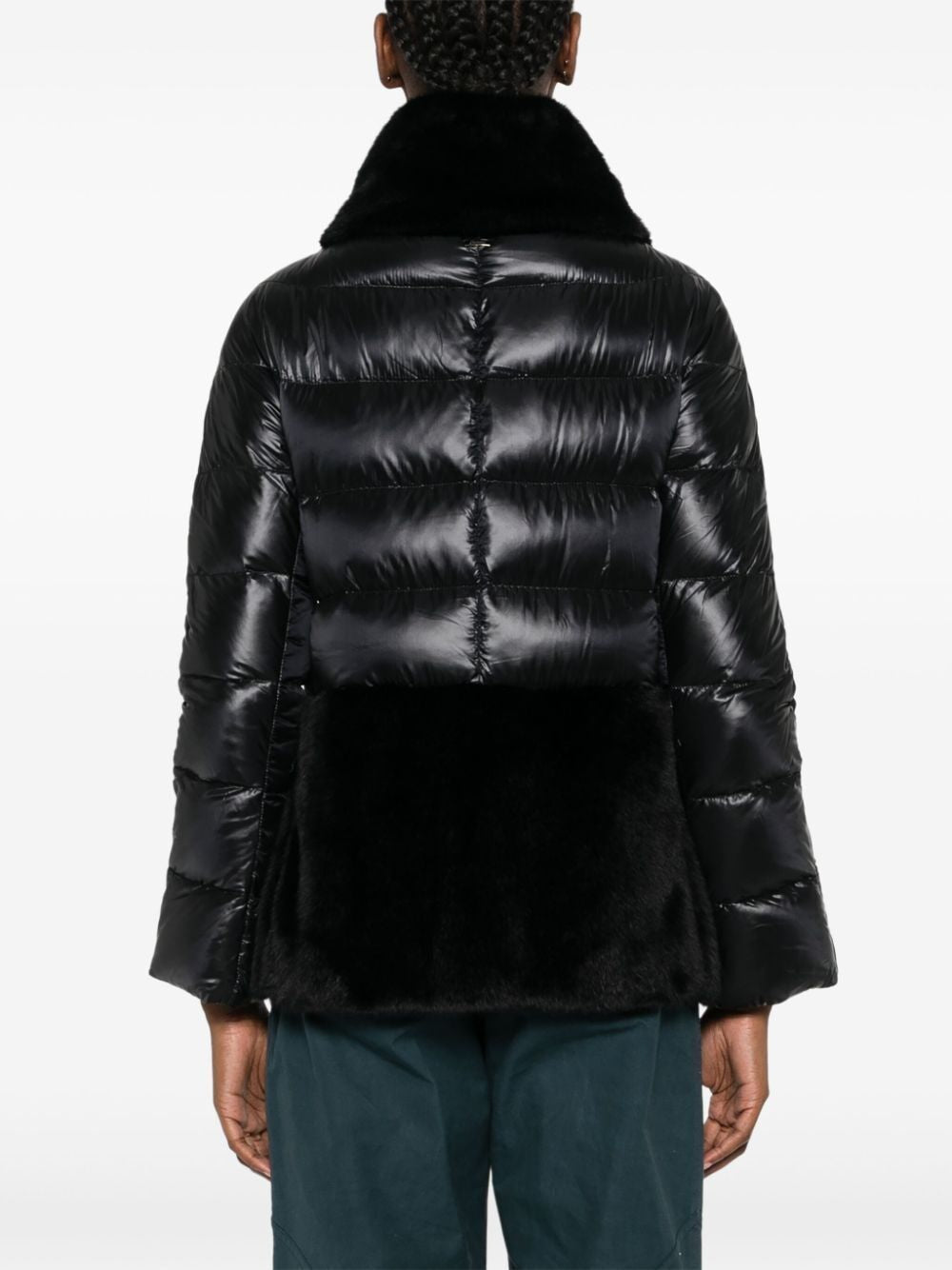 HERNO Luxurious Black Puffer Jacket with Faux Fur