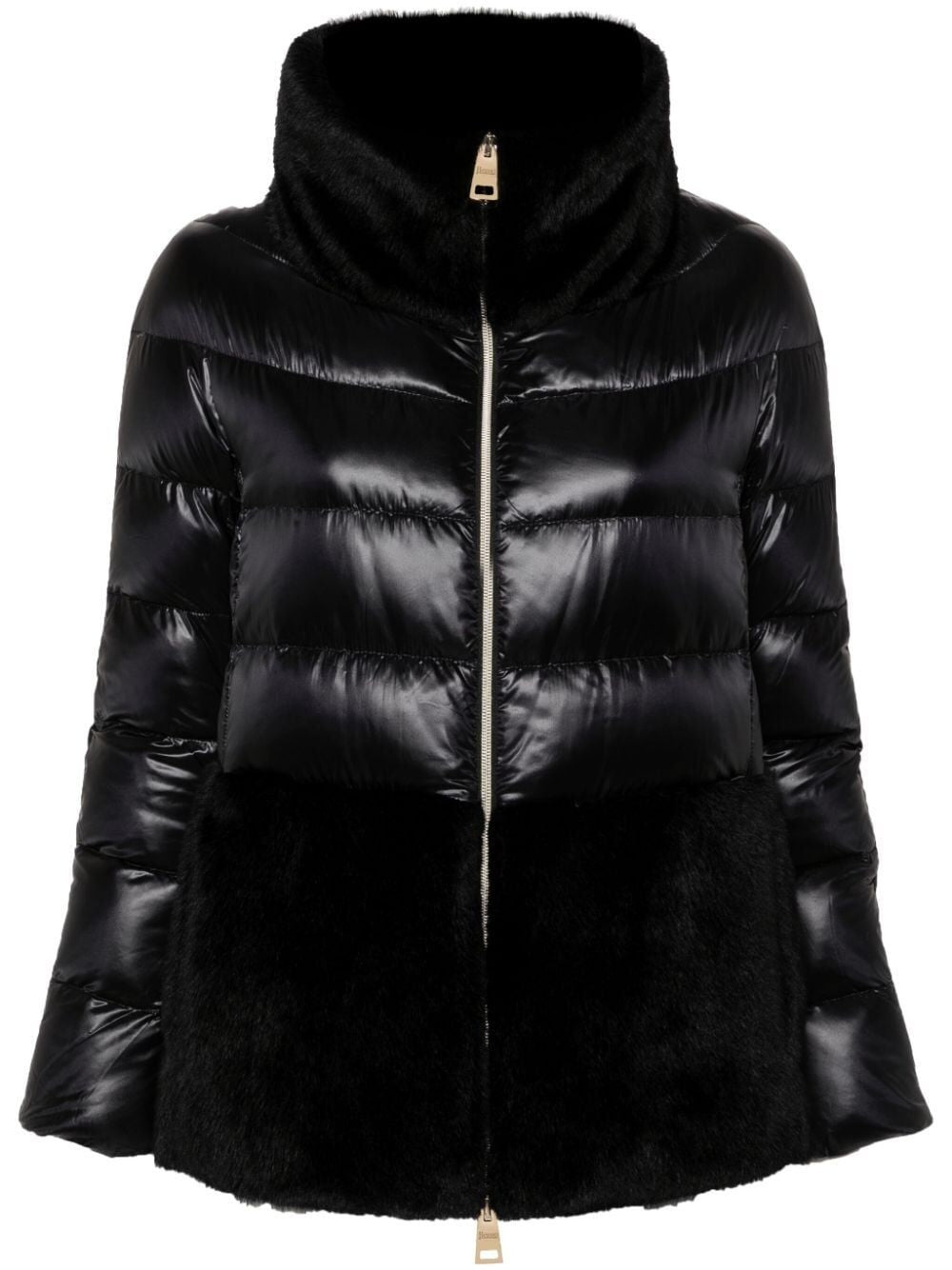 HERNO Luxurious Black Puffer Jacket with Faux Fur