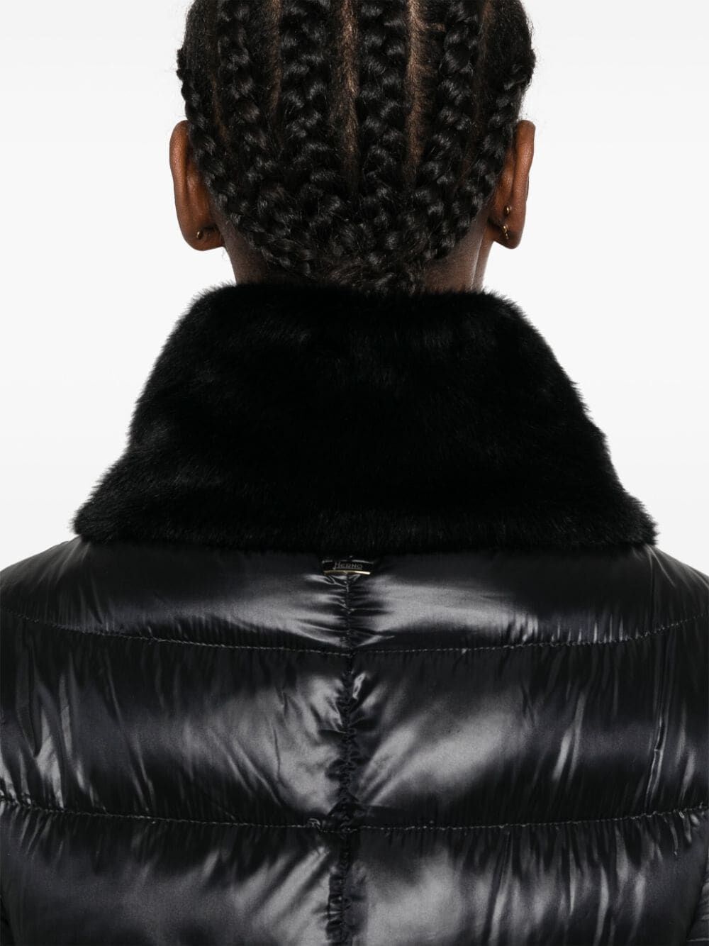 HERNO Luxurious Black Puffer Jacket with Faux Fur