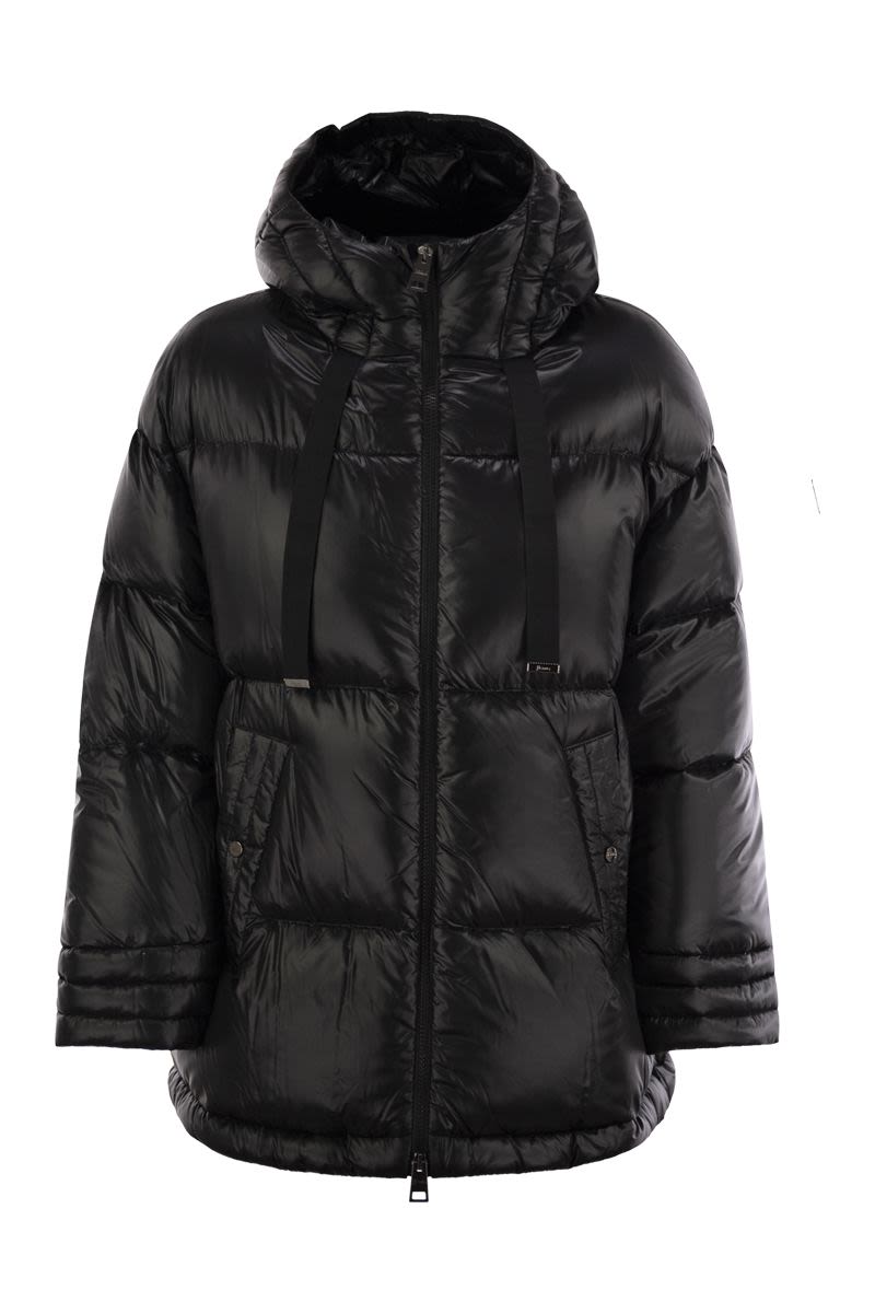 HERNO Luxurious Silk-Feel Oversized Hooded Down Jacket