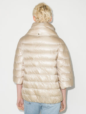 HERNO Chic Beige Mini Puffer Jacket with High Neck