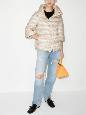 HERNO Chic Beige Mini Puffer Jacket with High Neck