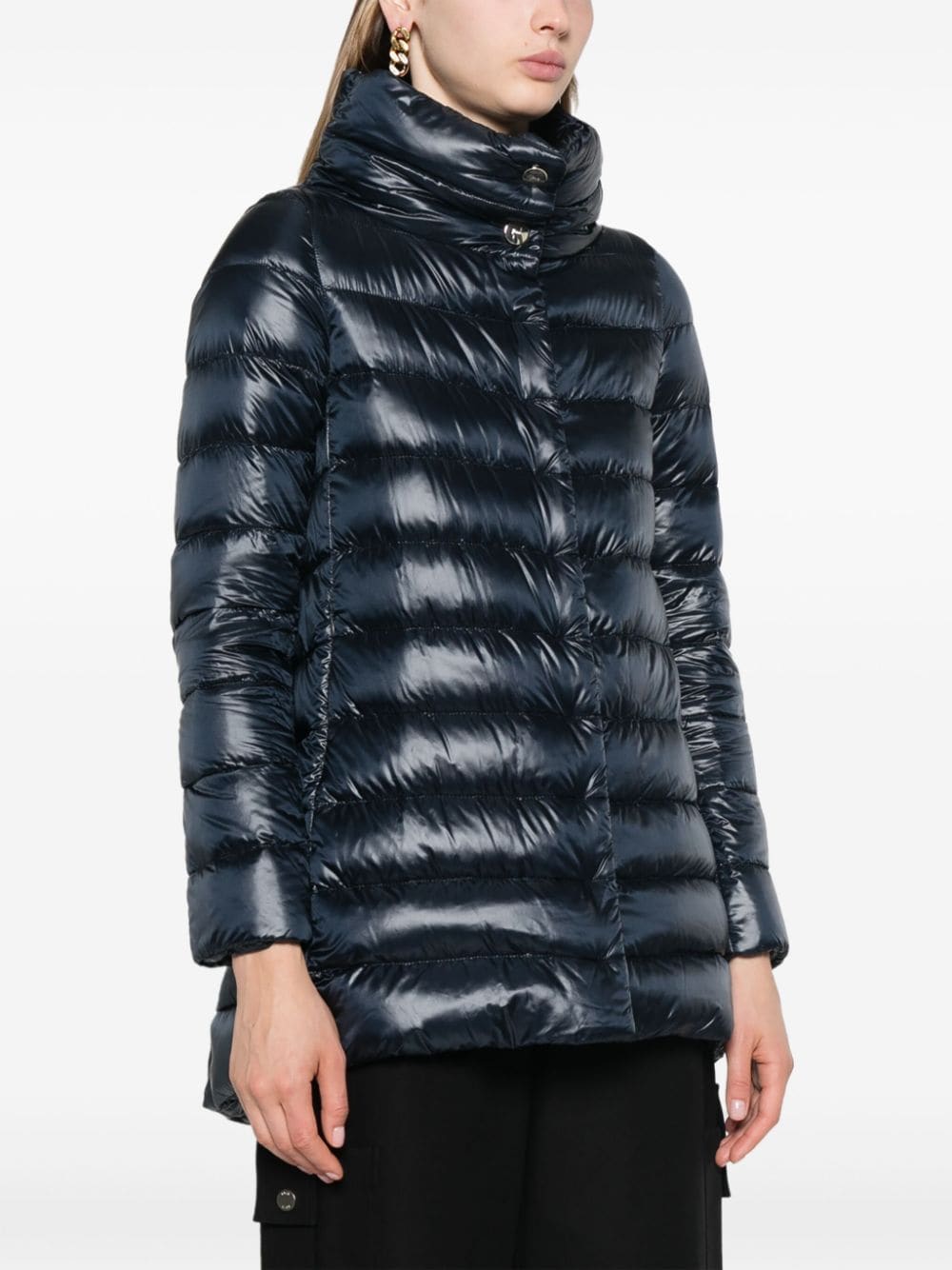 HERNO Elegant Navy Blue Midi Down Jacket