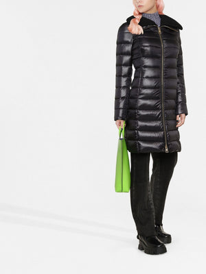 HERNO Elegant Midi-length Puffer Jacket with Wool Knit Collar