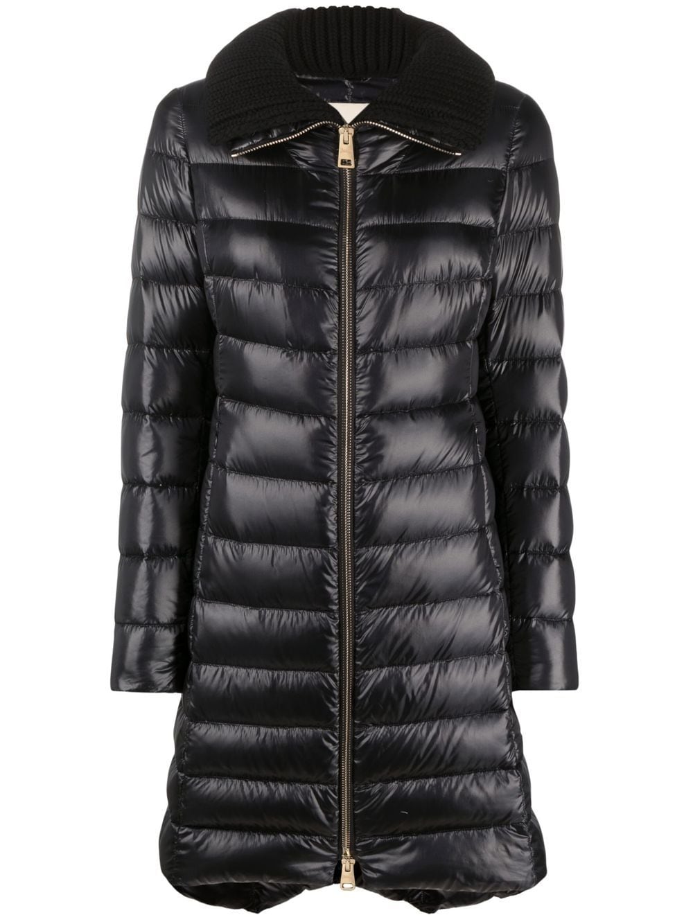 HERNO Elegant Midi-length Puffer Jacket with Wool Knit Collar