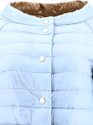 HERNO Light Blue Quilted Reversible Down Jacket for Women - 3/4 Sleeves, Side Pockets, Relaxed Fit