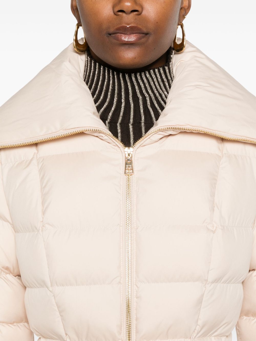 ELISABETTA FRANCHI Quilted Nude Jacket with Golden Zip