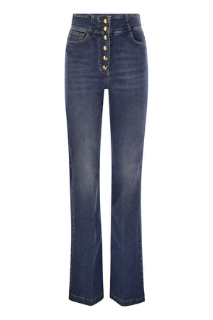 ELISABETTA FRANCHI High-Rise Indigo Blue Bell Bottom Pants