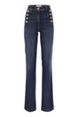 ELISABETTA FRANCHI High Waist Flared Stretch Cotton Jeans with Side Button Fastening