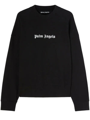 PALM ANGELS Black Logo-Print Cotton Sweatshirt - Men's Crew-Neck FW23