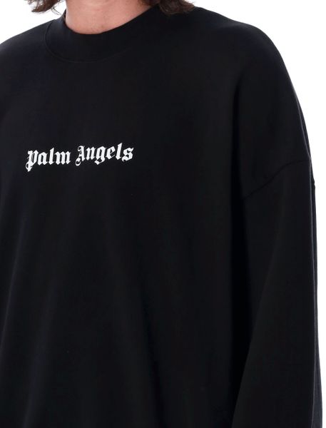 PALM ANGELS Black Logo-Print Cotton Sweatshirt - Men's Crew-Neck FW23