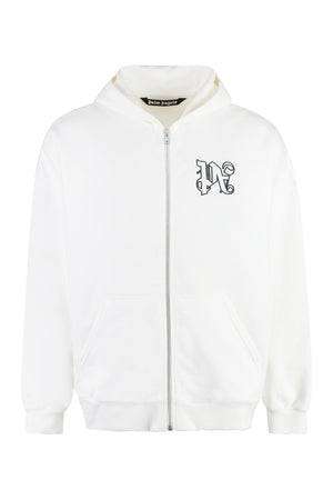 PALM ANGELS Men's White Full-Zip Hoodie for FW23