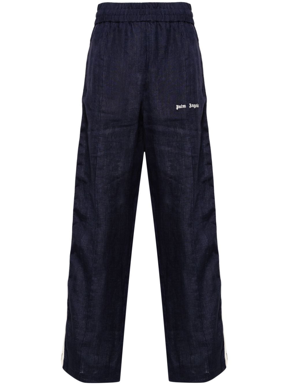 PALM ANGELS Navy Linen Joggers with Side Stripes for Men