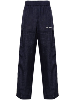 PALM ANGELS Navy Linen Joggers with Side Stripes for Men