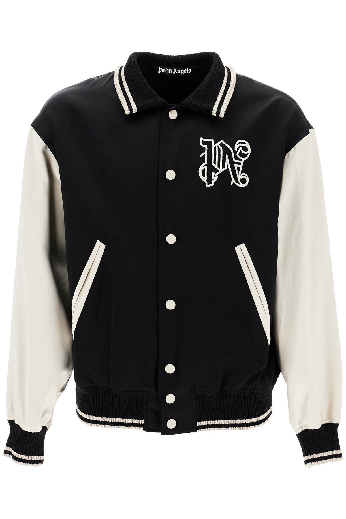 PALM ANGELS Urban Gothic Satin Varsity Jacket