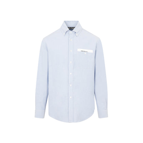 PALM ANGELS Light Blue Cotton Button-Down Collar Shirt for Men