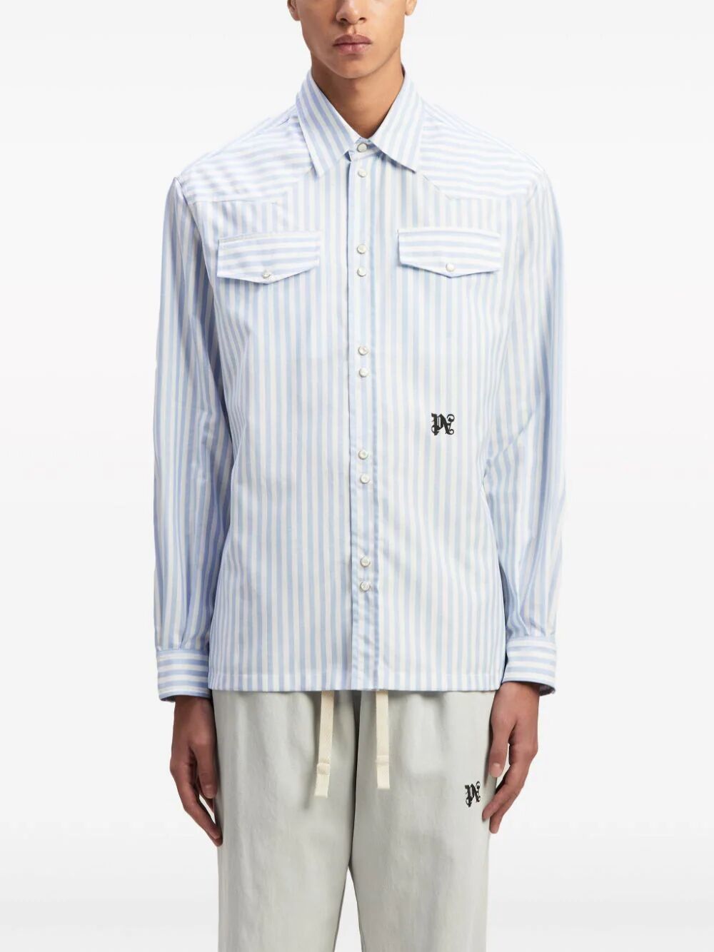 PALM ANGELS Striped Monogram Long Sleeve Shirt