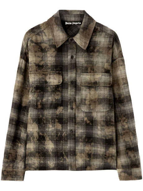 PALM ANGELS Distressed Check-Pattern Cotton Blend Shirt for Men