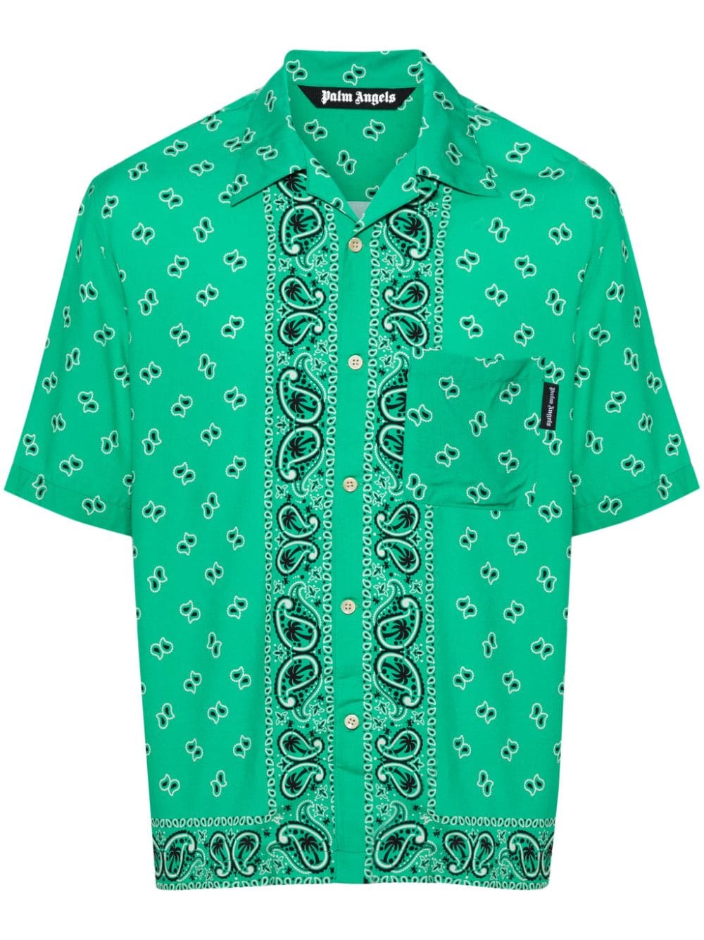 PALM ANGELS Men's Blue Micro Paisley Bowling Shirt