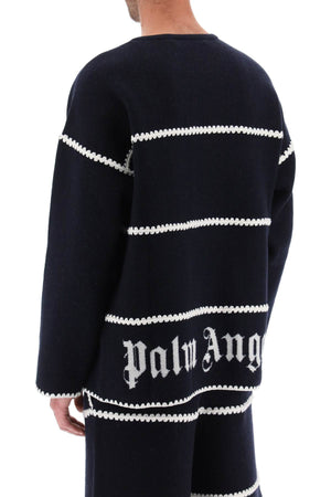 PALM ANGELS Blue Contrast Embroidered Knit Wool Pullover for Men