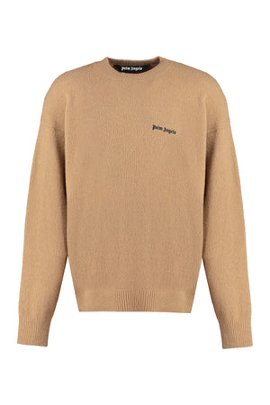 PALM ANGELS Men's Ribbed Knit Crew-Neck Sweater in Camel for FW23