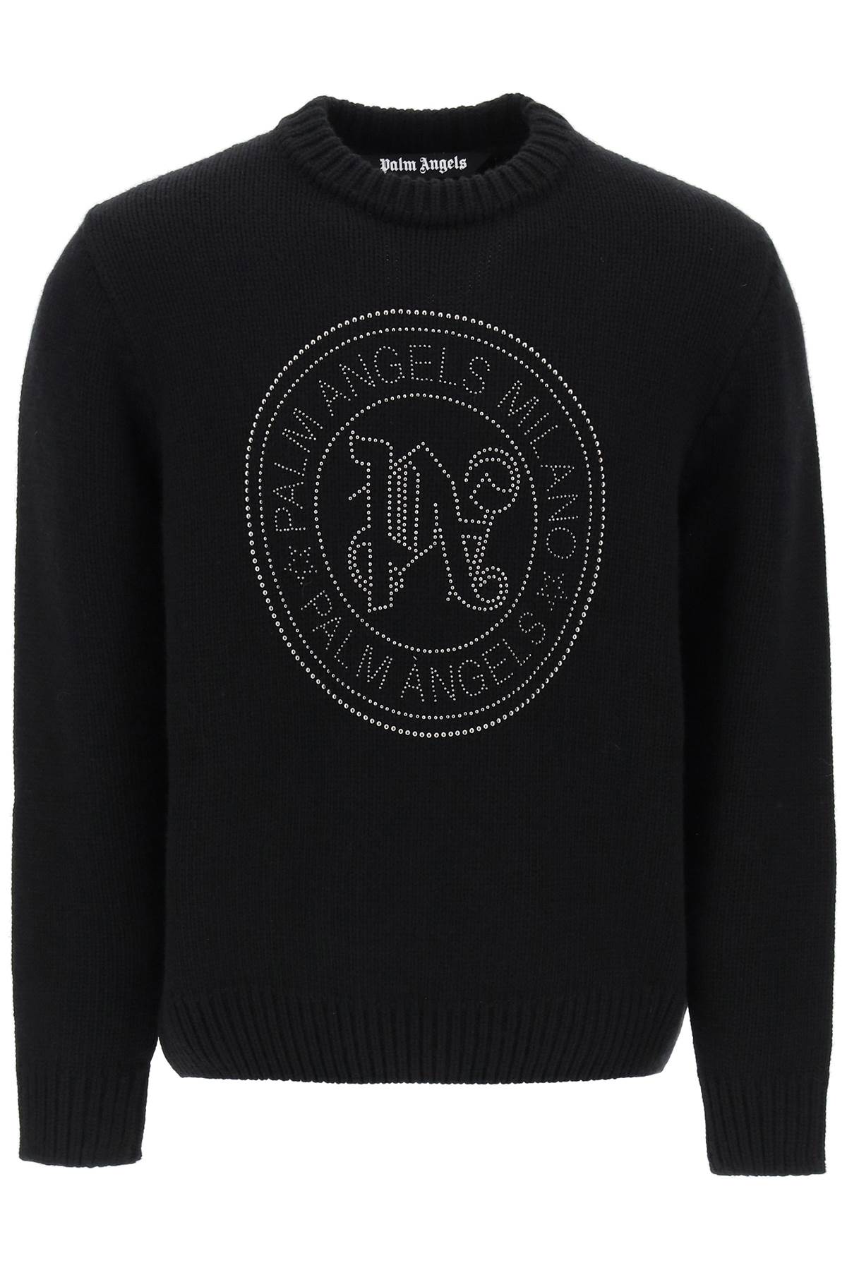 PALM ANGELS Men's Black Wool and Cashmere Pullover with Monogram Embellishment