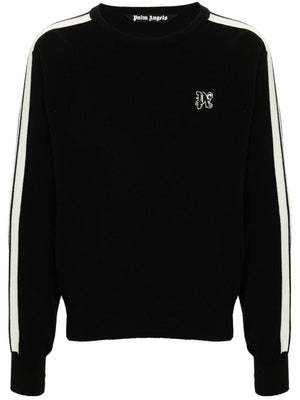 PALM ANGELS Embroidered Monogram Striped Crewneck Sweater - FW24