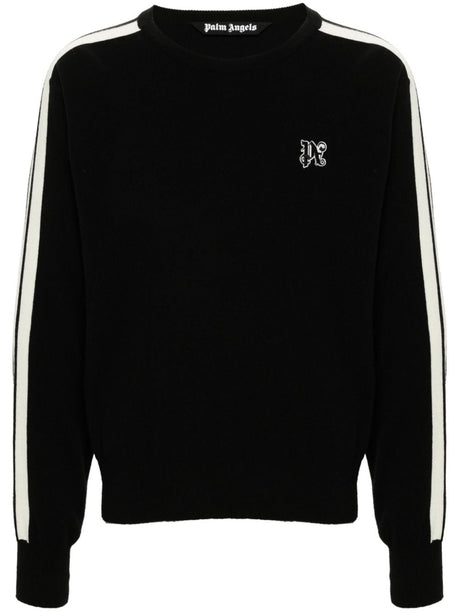 PALM ANGELS Embroidered Monogram Striped Crewneck Sweater - FW24