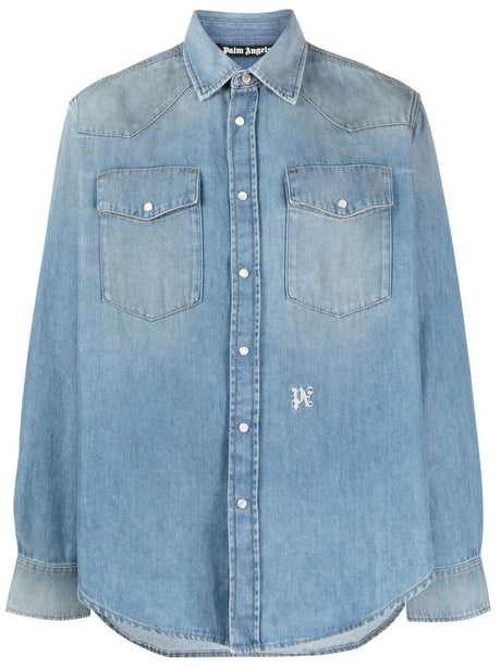 PALM ANGELS Light Blue Cotton Denim Shirt for Men - FW23 Collection