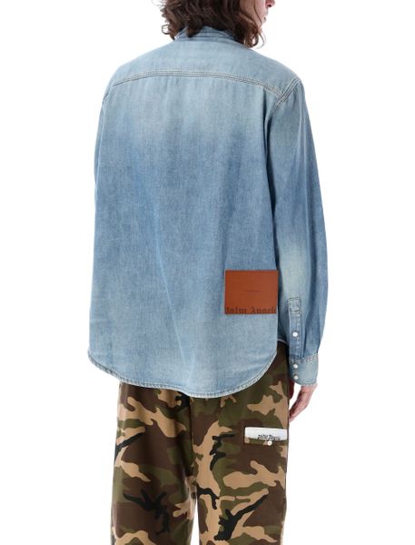 PALM ANGELS Light Blue Cotton Denim Shirt for Men - FW23 Collection