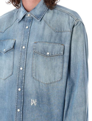 PALM ANGELS Light Blue Cotton Denim Shirt for Men - FW23 Collection