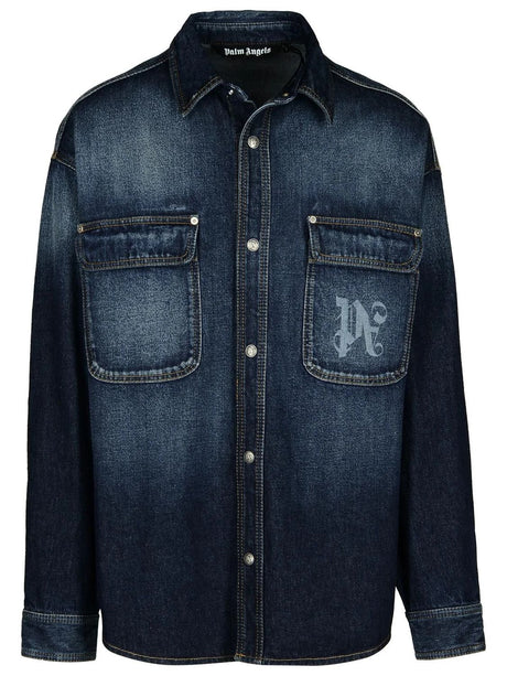 PALM ANGELS Denim Overshirt with Flap Pockets for Men