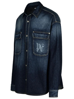 PALM ANGELS Denim Overshirt with Flap Pockets for Men