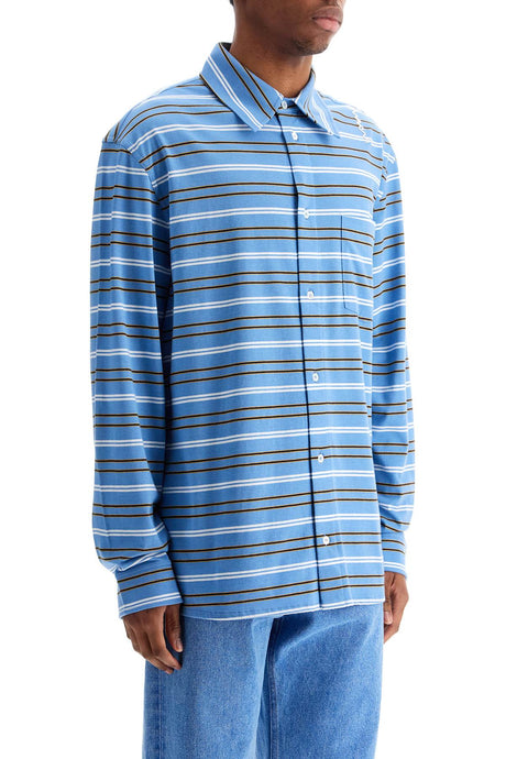 MARNI Light Blue Cotton Turtleneck Polo with Horizontal Stripes - SS25