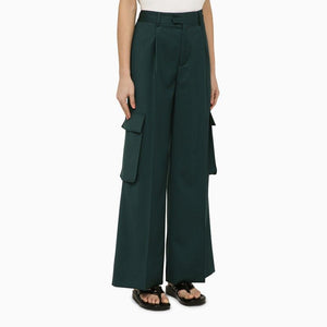 AMIRI Forest Green Wool Wide Trousers for Women