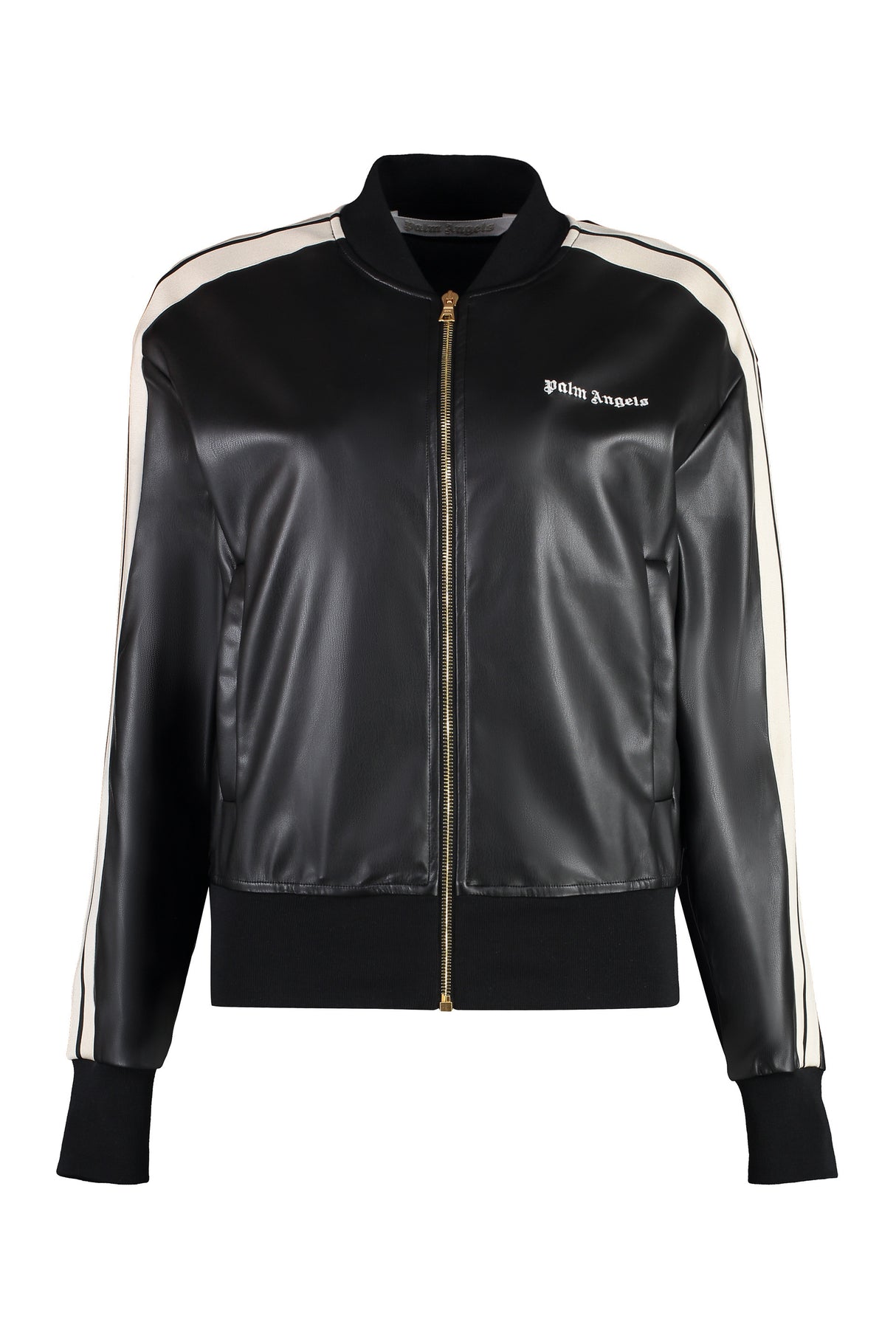 PALM ANGELS Women's Jet Black Leather-Effect Bomber Jacket