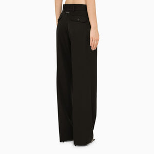 PALM ANGELS Black Wool Blend Trousers for Women