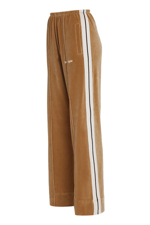 PALM ANGELS Beige Velvet Trousers with Elastic Waistband and Contrasting Stripes