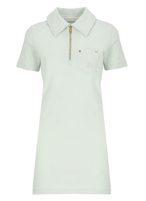 PALM ANGELS Light Green Cotton Mini Polo Dress with Gold Zip Detail