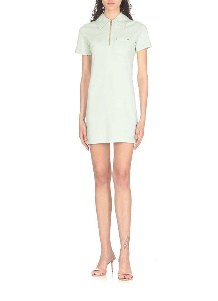 PALM ANGELS Light Green Cotton Mini Polo Dress with Gold Zip Detail