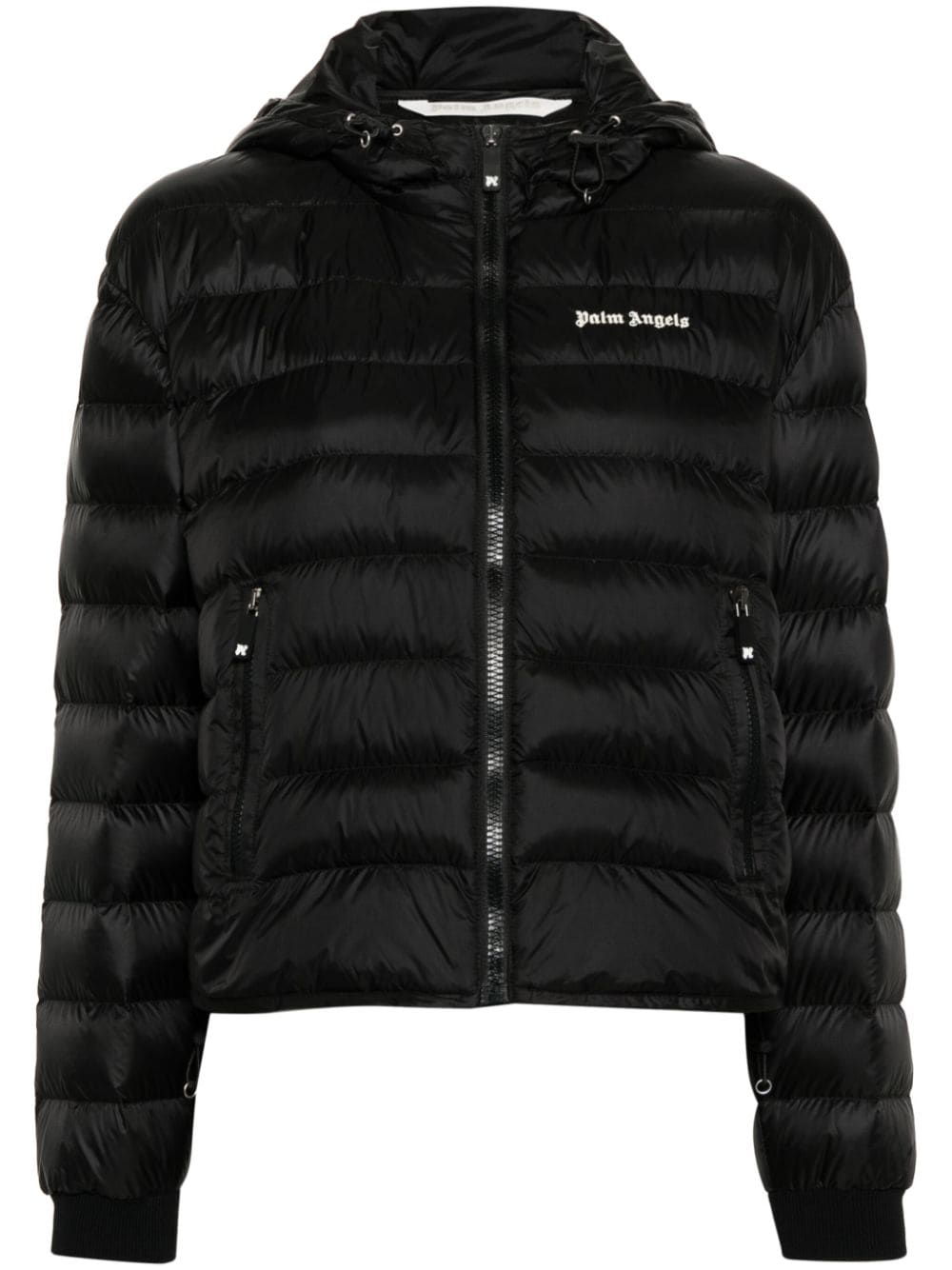 PALM ANGELS Women's Black Down Jacket with Adjustable Bottom Drawstring for SS24