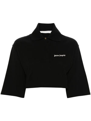 PALM ANGELS Logo Cropped Polo Shirt in Black for Women - SS24 Collection